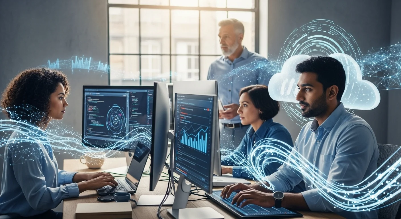 Business technology with innovation and digital resources to discover Cloud Based