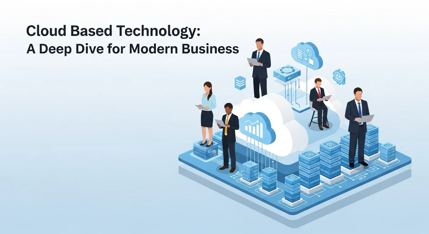 Modern technology landscape with business elements and tech solutions for Cloud Based