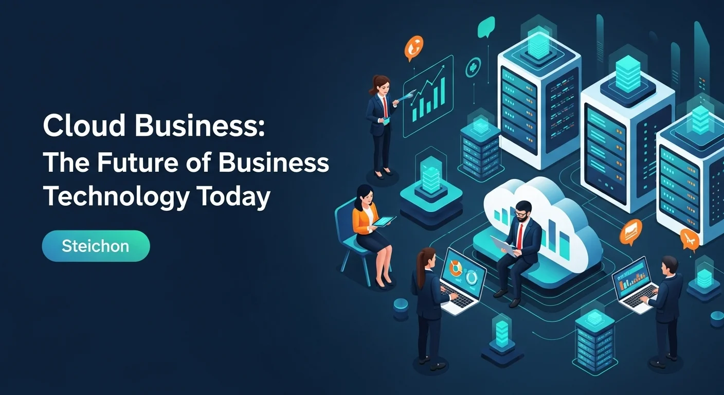 Modern technology landscape with business elements and tech solutions for Cloud Business