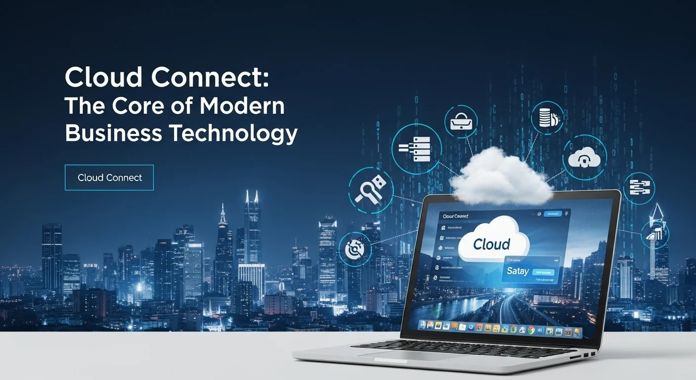 Modern technology landscape with business elements and tech solutions for Cloud Connect