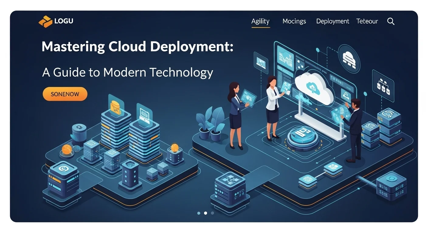 Modern technology landscape with business elements and tech solutions for Cloud Deployment