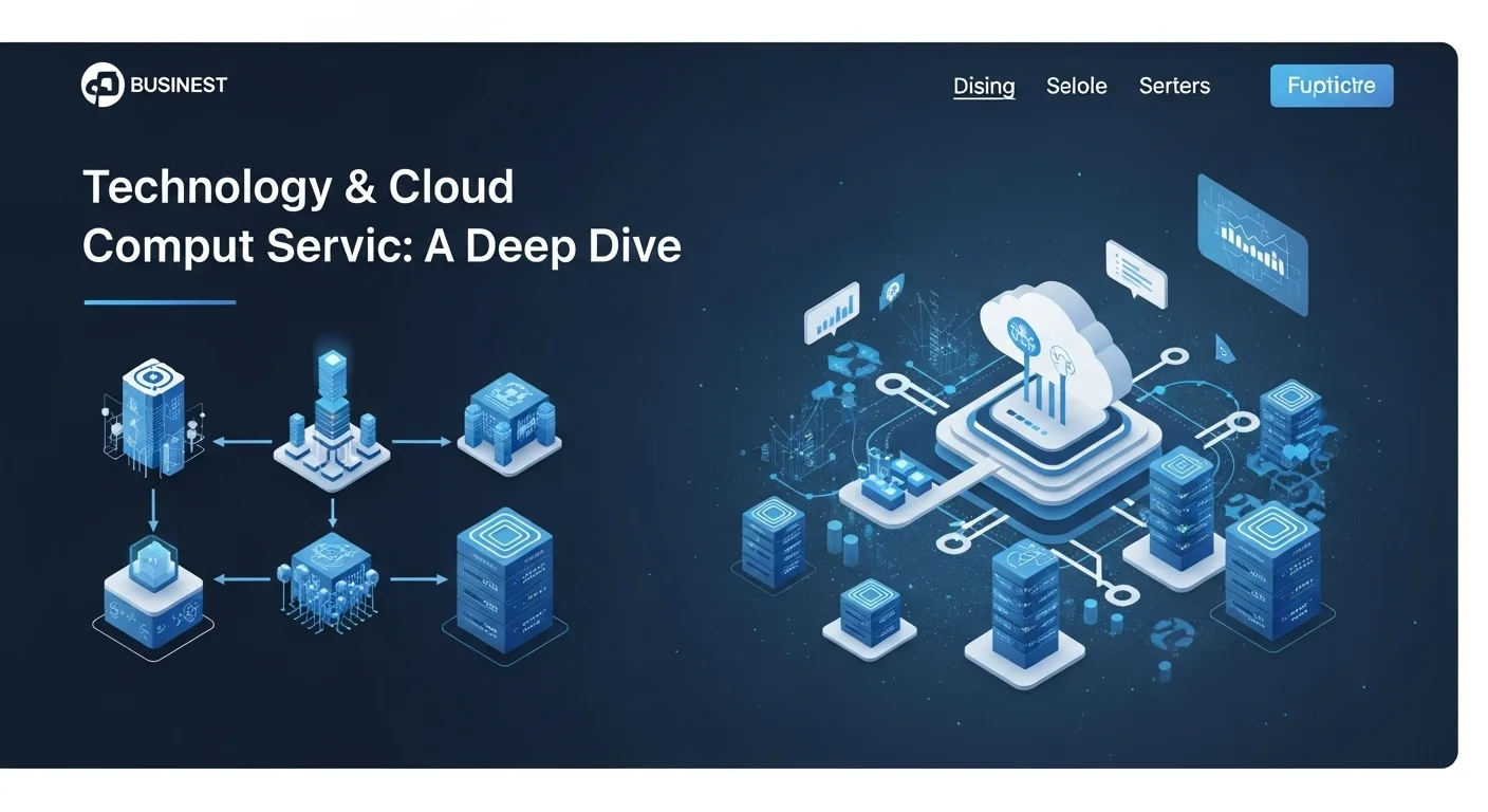 Modern technology landscape with business elements and tech solutions for Cloud Examples Comput Servic
