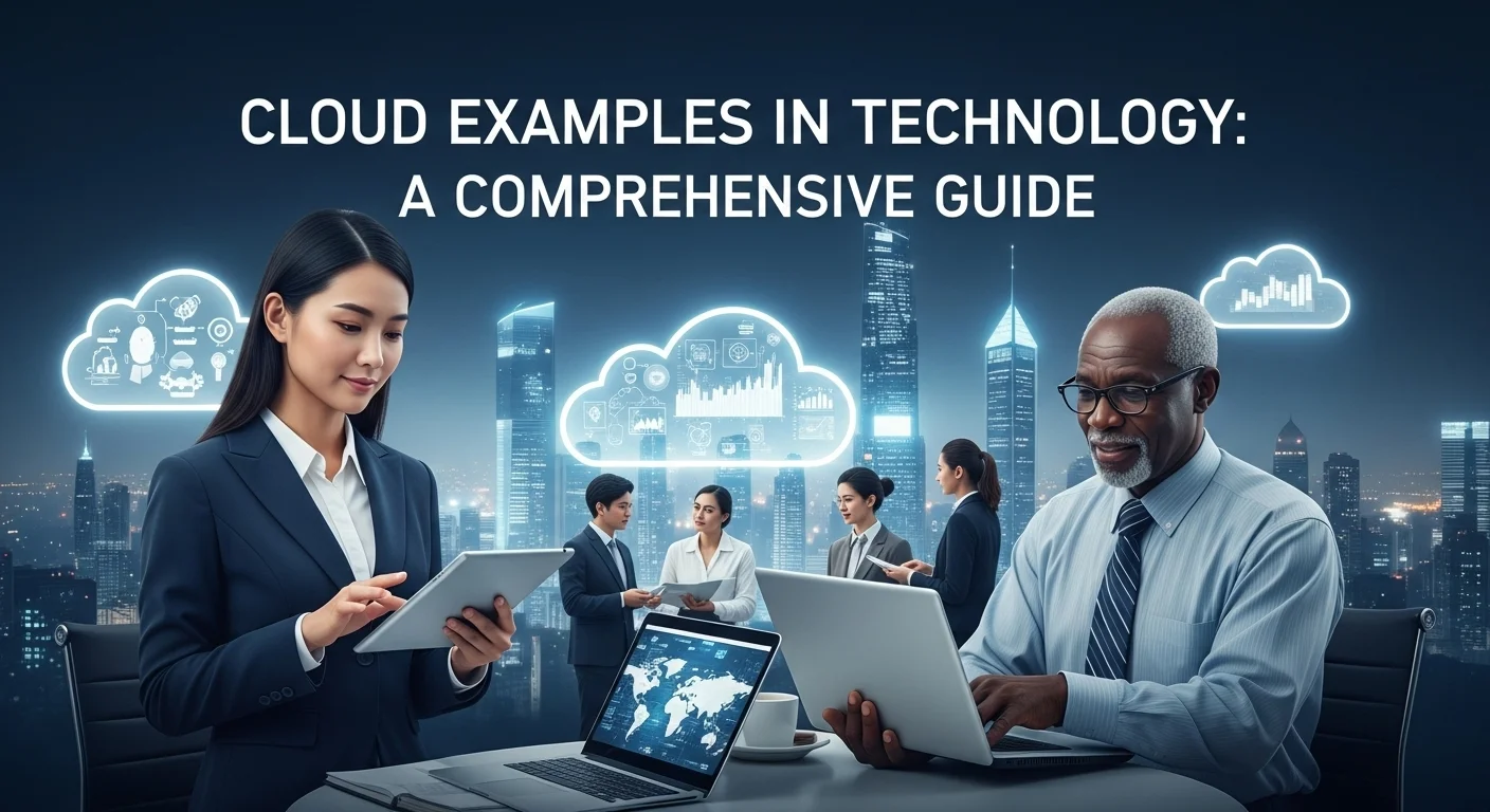 Modern technology landscape with business elements and tech solutions for Cloud Examples