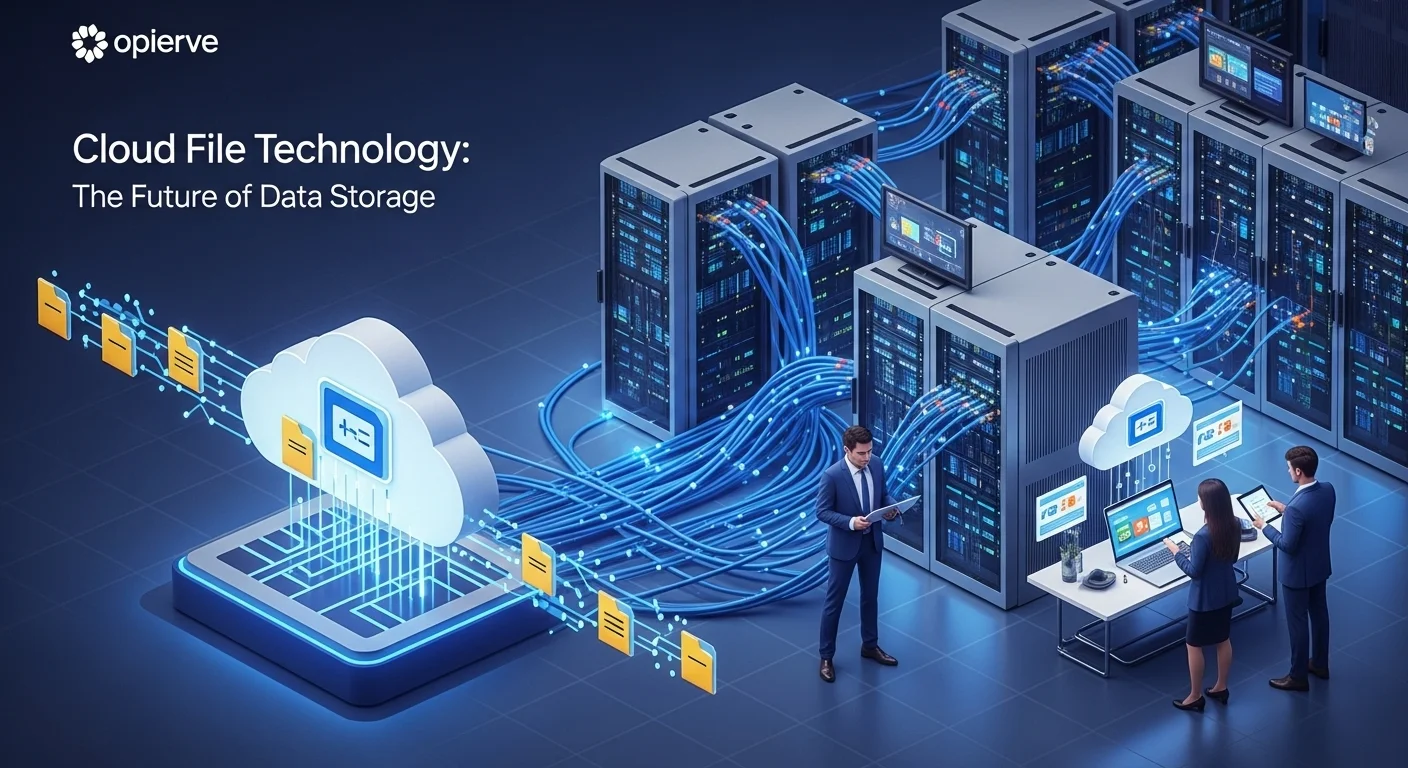 Modern technology landscape with business elements and tech solutions for Cloud File