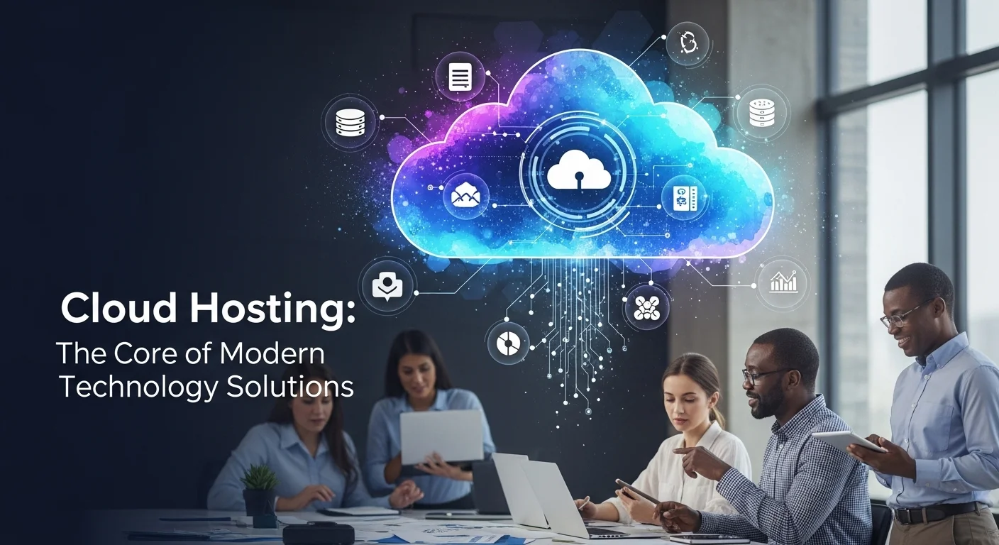 Business technology with innovation and digital resources to discover Cloud Hosting