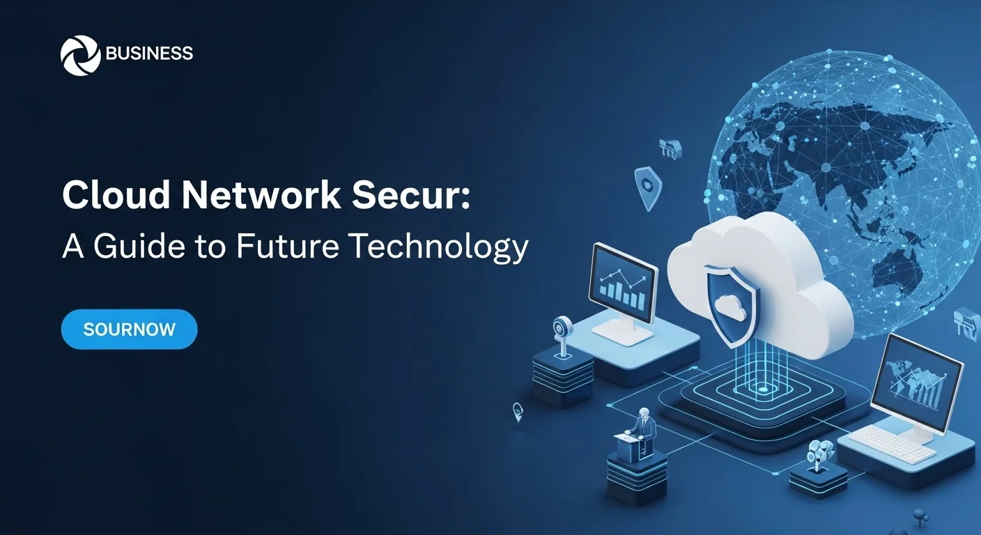 Modern technology landscape with business elements and tech solutions for Cloud Network Secur