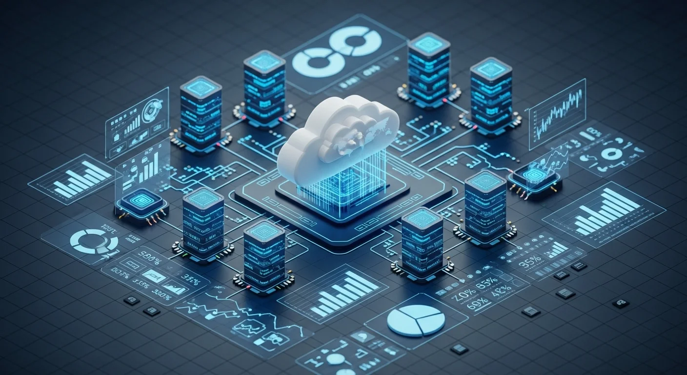 Modern technology landscape with business elements and tech solutions for Cloud Network