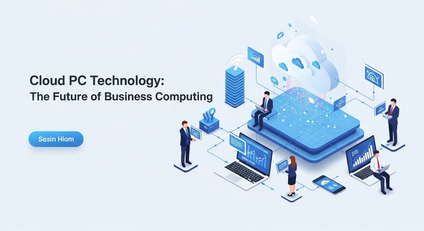 Modern technology landscape with business elements and tech solutions for Cloud Pc