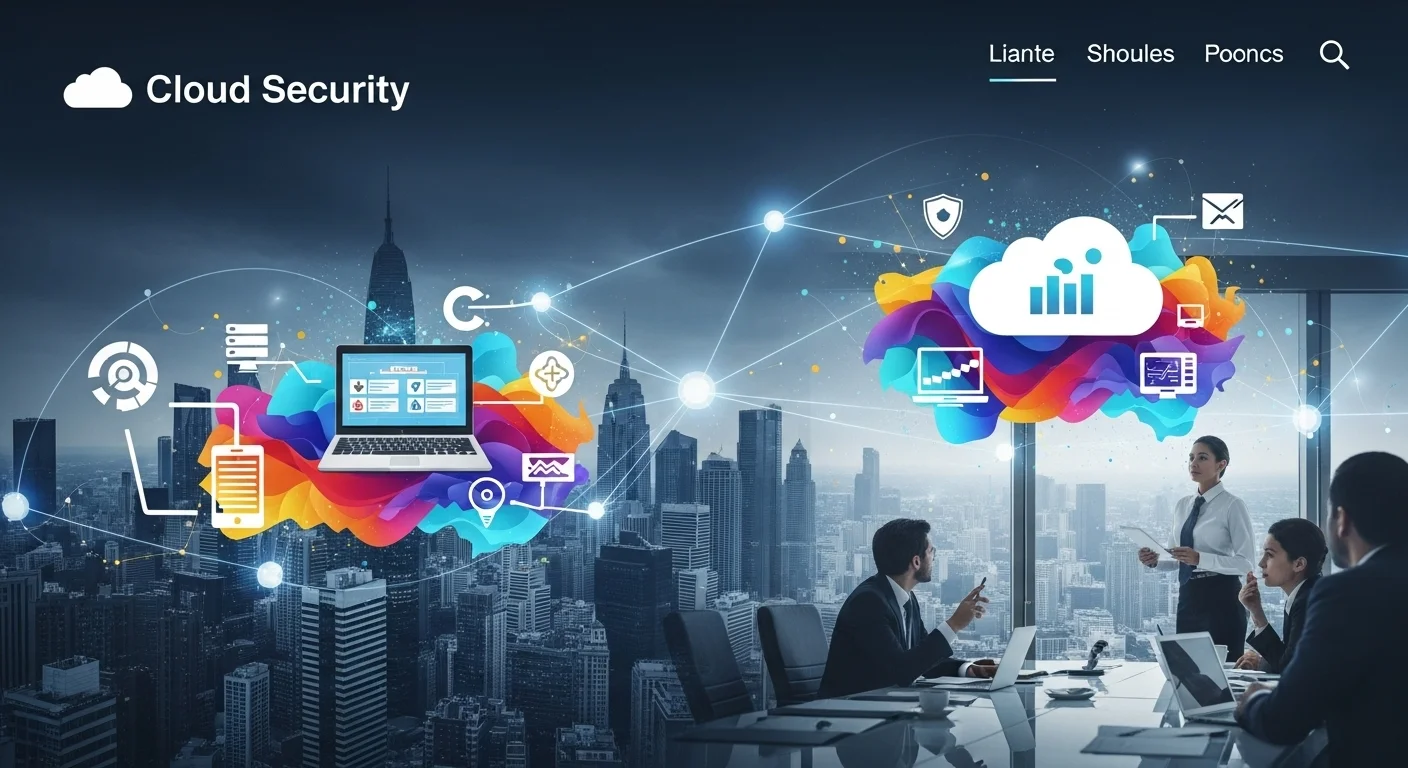 Modern technology landscape with business elements and tech solutions for Cloud Security