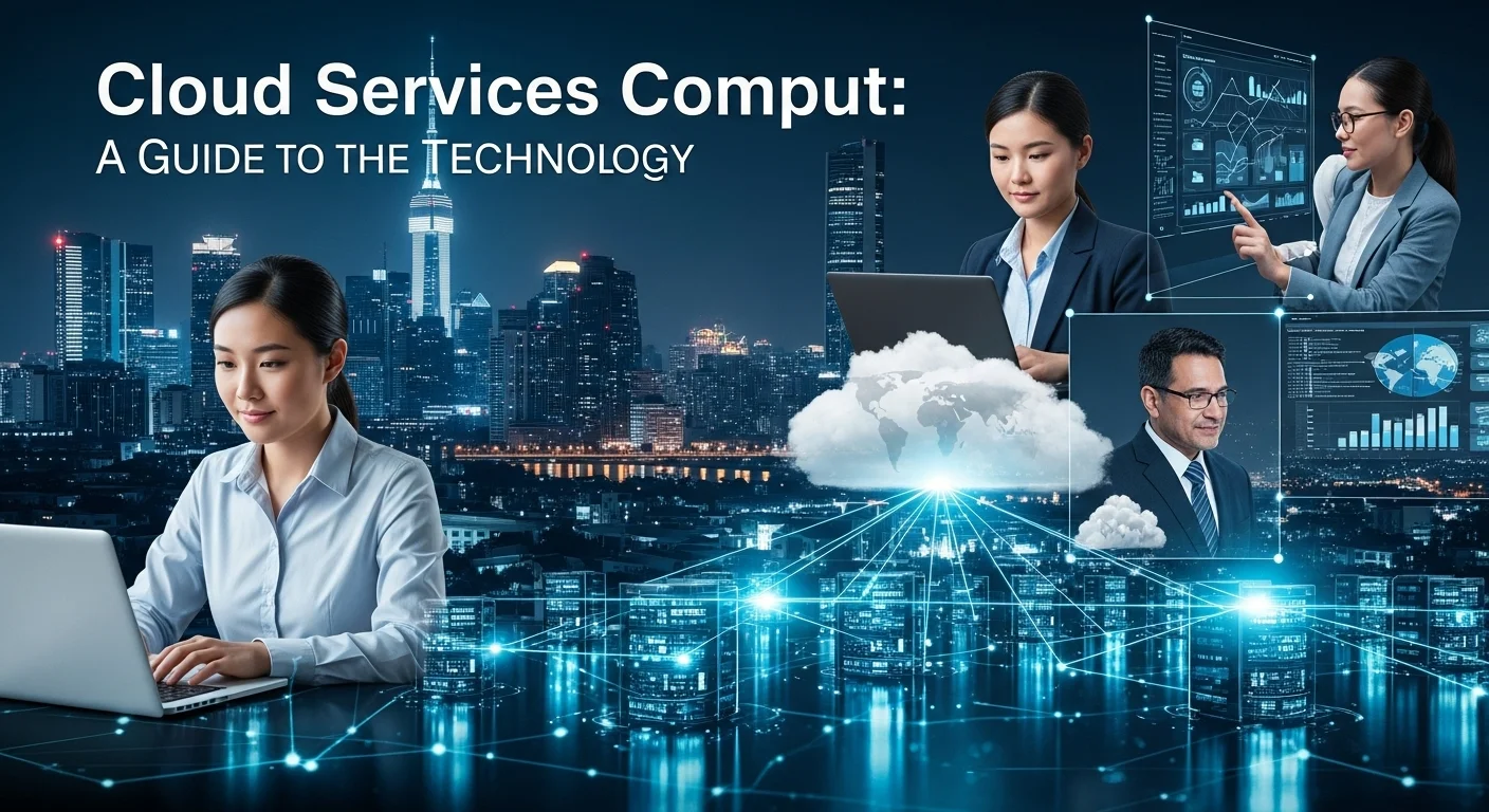 Modern technology landscape with business elements and tech solutions for Cloud Services Comput