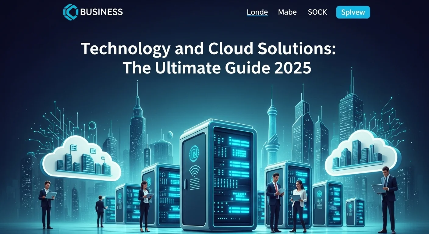 Modern technology landscape with business elements and tech solutions for Cloud Solutions
