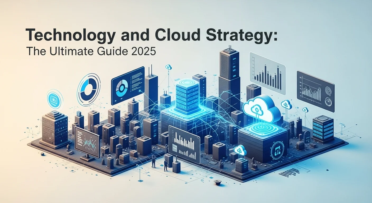 Modern technology landscape with business elements and tech solutions for Cloud Strategy