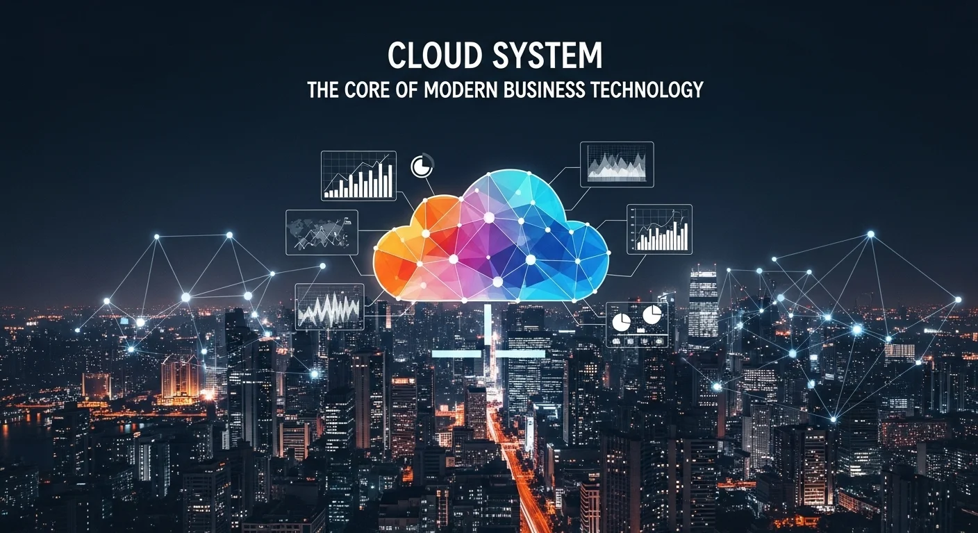 Modern technology landscape with business elements and tech solutions for Cloud System