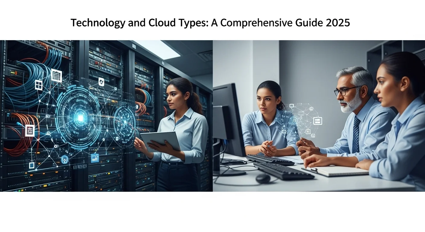 Business technology with innovation and digital resources to discover Cloud Types