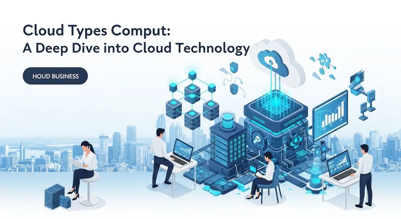 Modern technology landscape with business elements and tech solutions for Cloud Types Comput