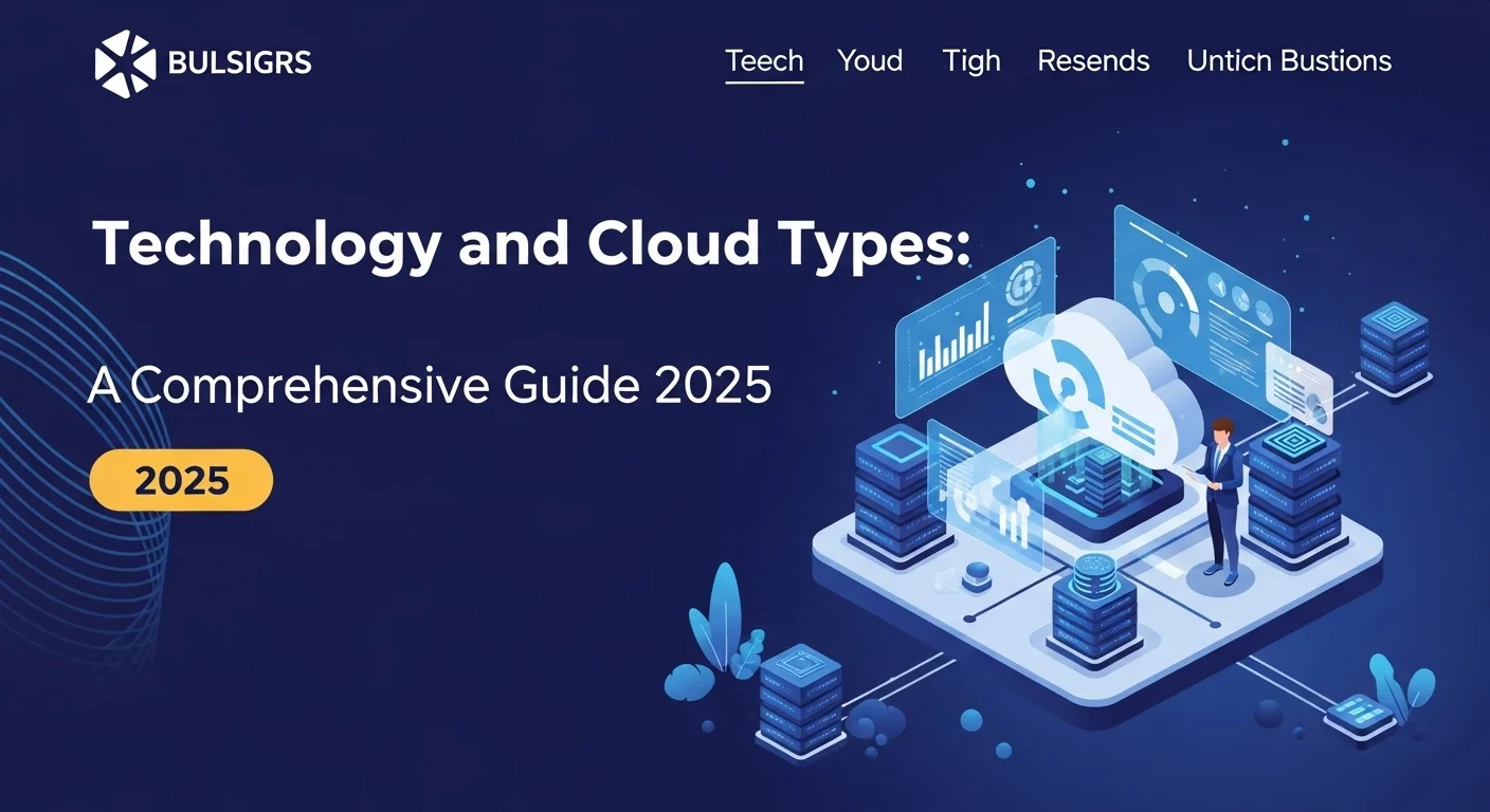 Modern technology landscape with business elements and tech solutions for Cloud Types