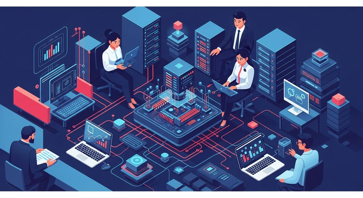 Modern technology landscape with business elements and tech solutions for Computer Hardware
