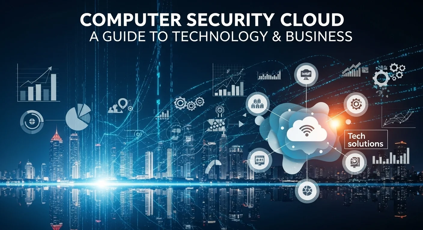 Modern technology landscape with business elements and tech solutions for Computer Security Cloud