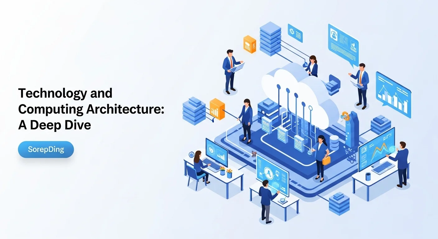 Modern technology landscape with business elements and tech solutions for Computing Architecture