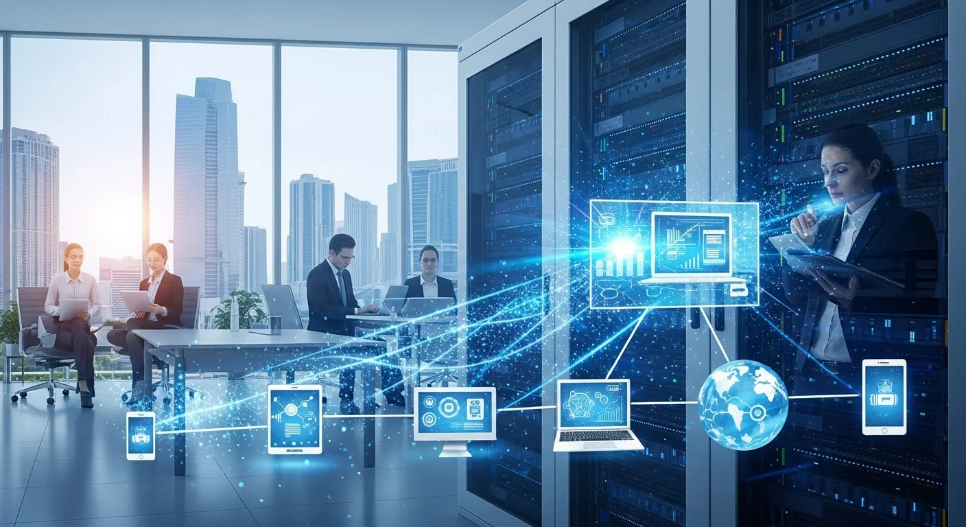 Modern technology landscape with business elements and tech solutions for Computing Infrastructure