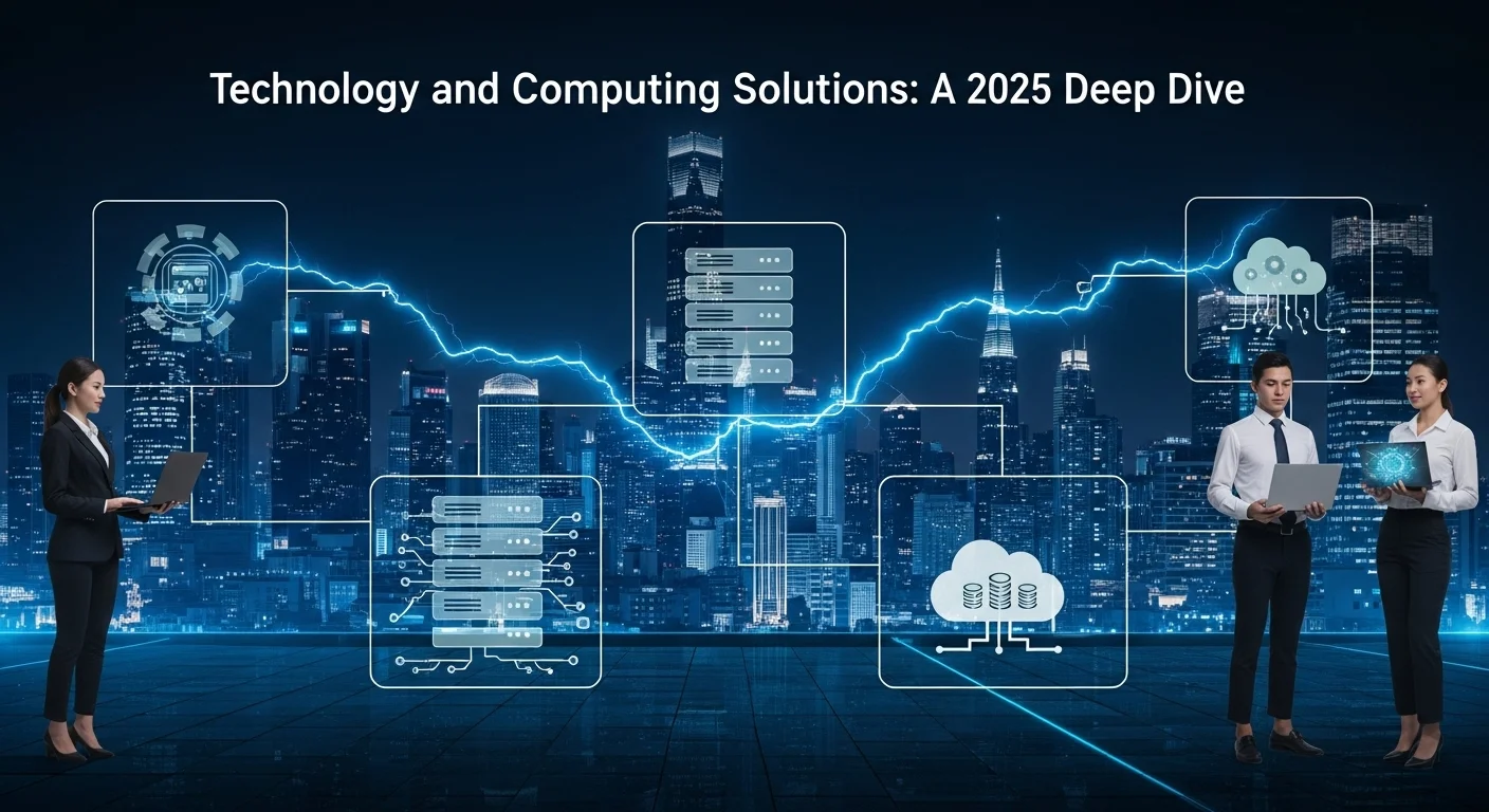 Modern technology landscape with business elements and tech solutions for Computing Solutions