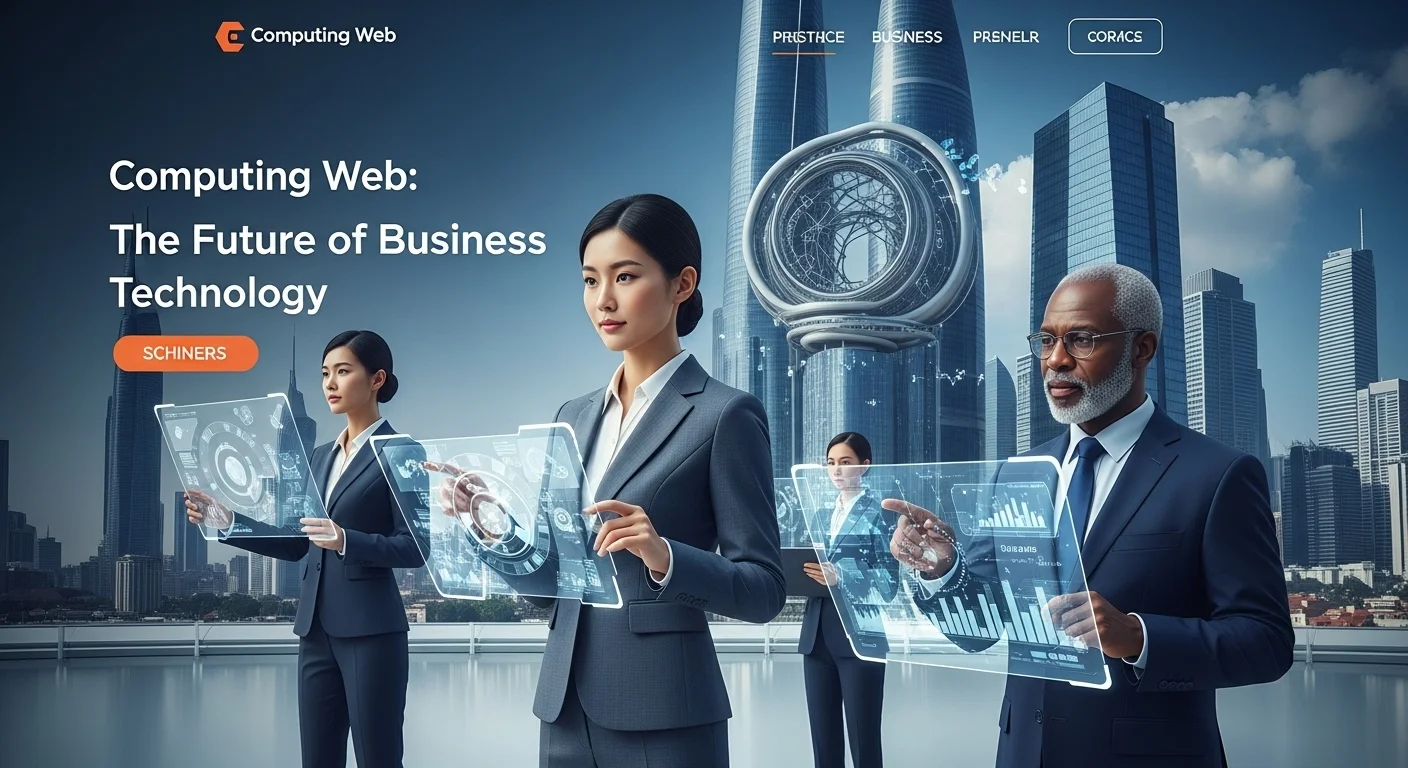 Modern technology landscape with business elements and tech solutions for Computing Web