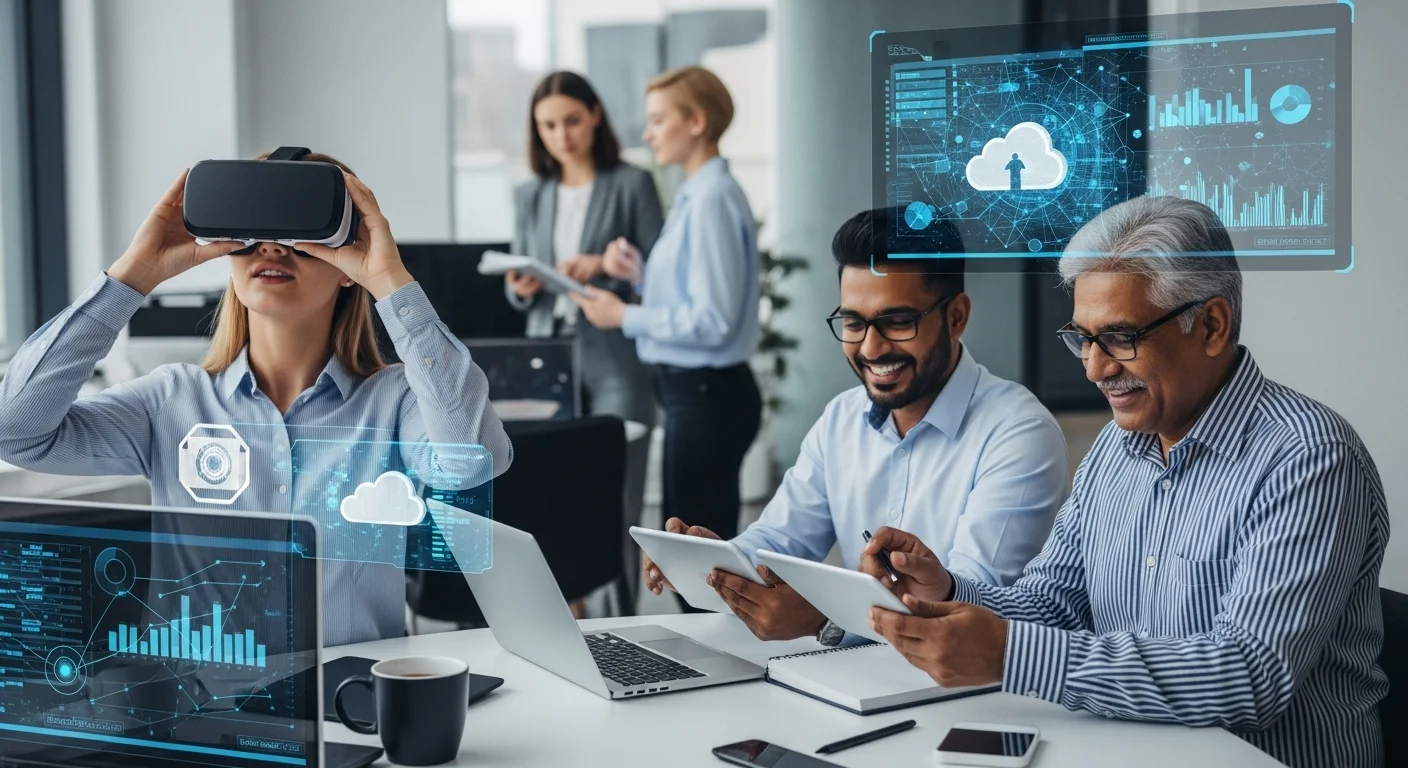 Modern technology landscape with business elements and tech solutions for Consulting Firms