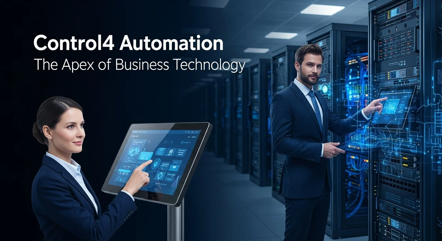 Modern technology landscape with business elements and tech solutions for Control4 Automation