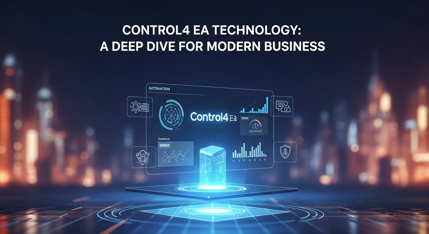 Modern technology landscape with business elements and tech solutions for Control4 Ea
