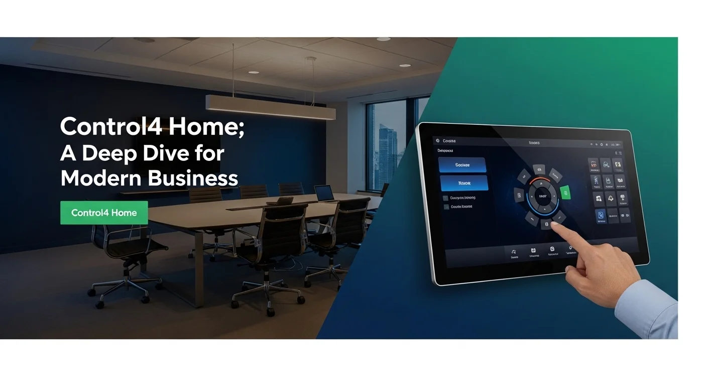 Modern technology landscape with business elements and tech solutions for Control4 Home