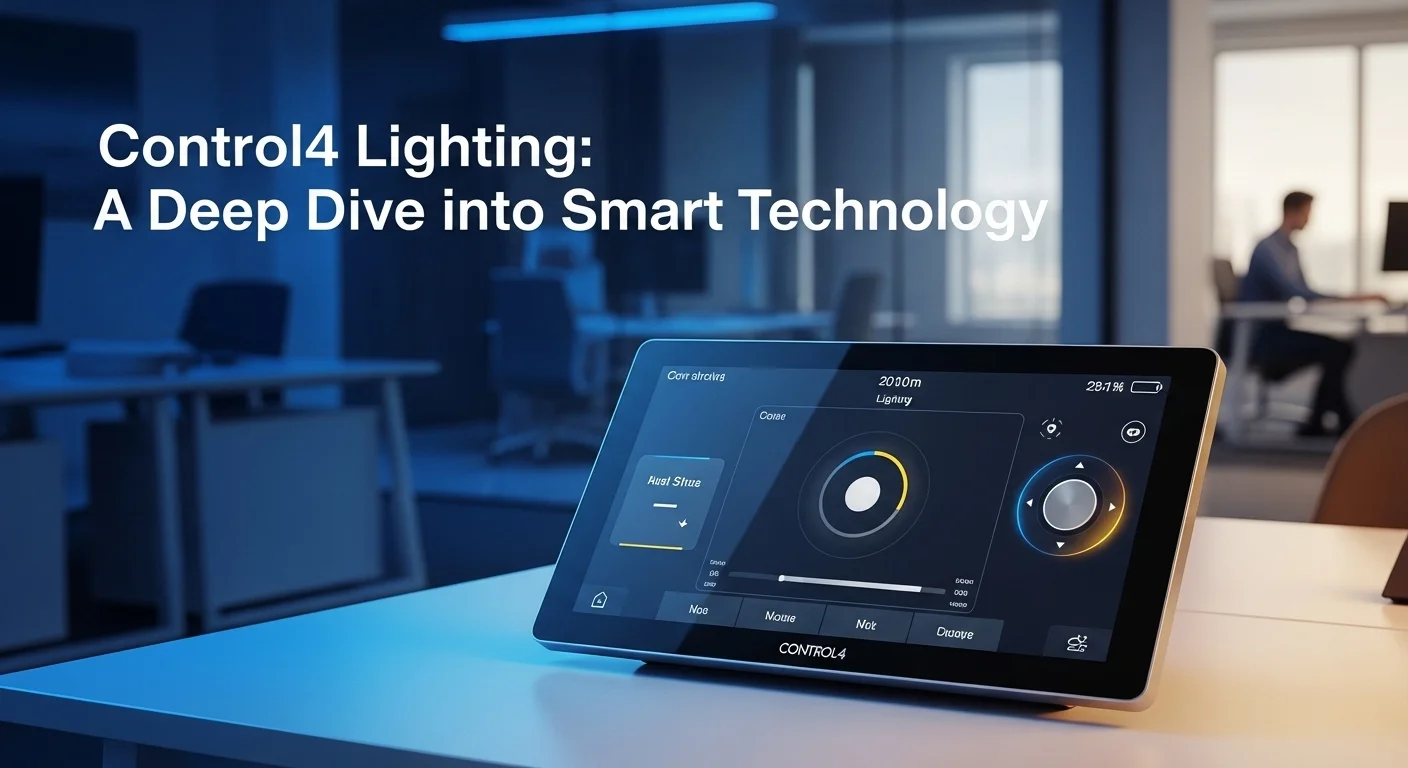 Modern technology landscape with business elements and tech solutions for Control4 Lighting