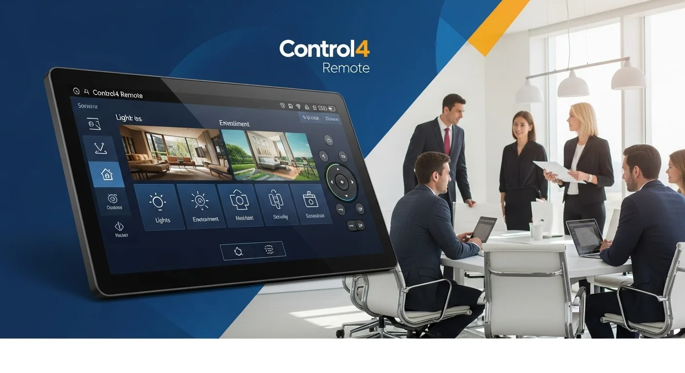 Modern technology landscape with business elements and tech solutions for Control4 Remote