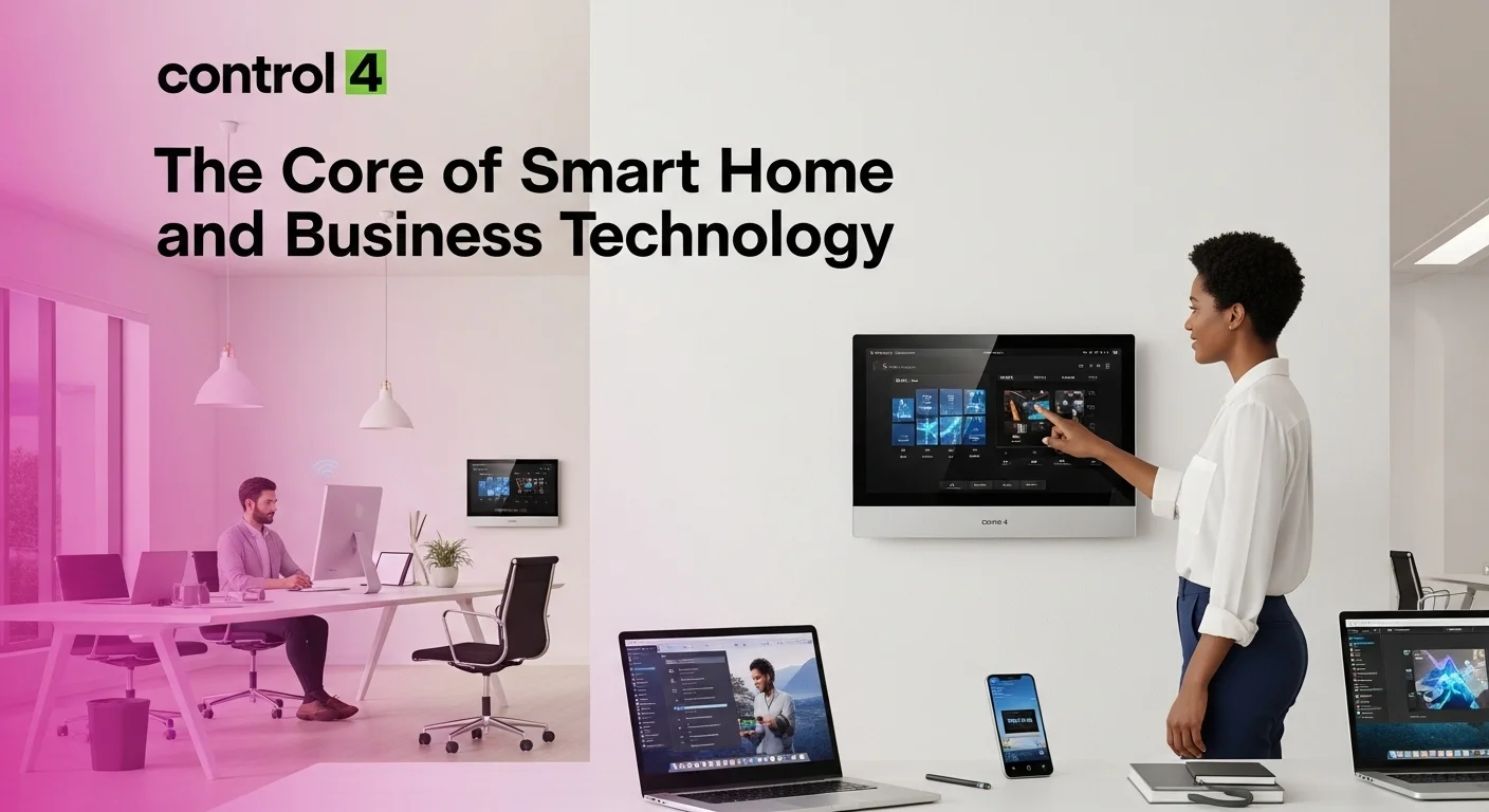 Modern technology landscape with business elements and tech solutions for Control 4