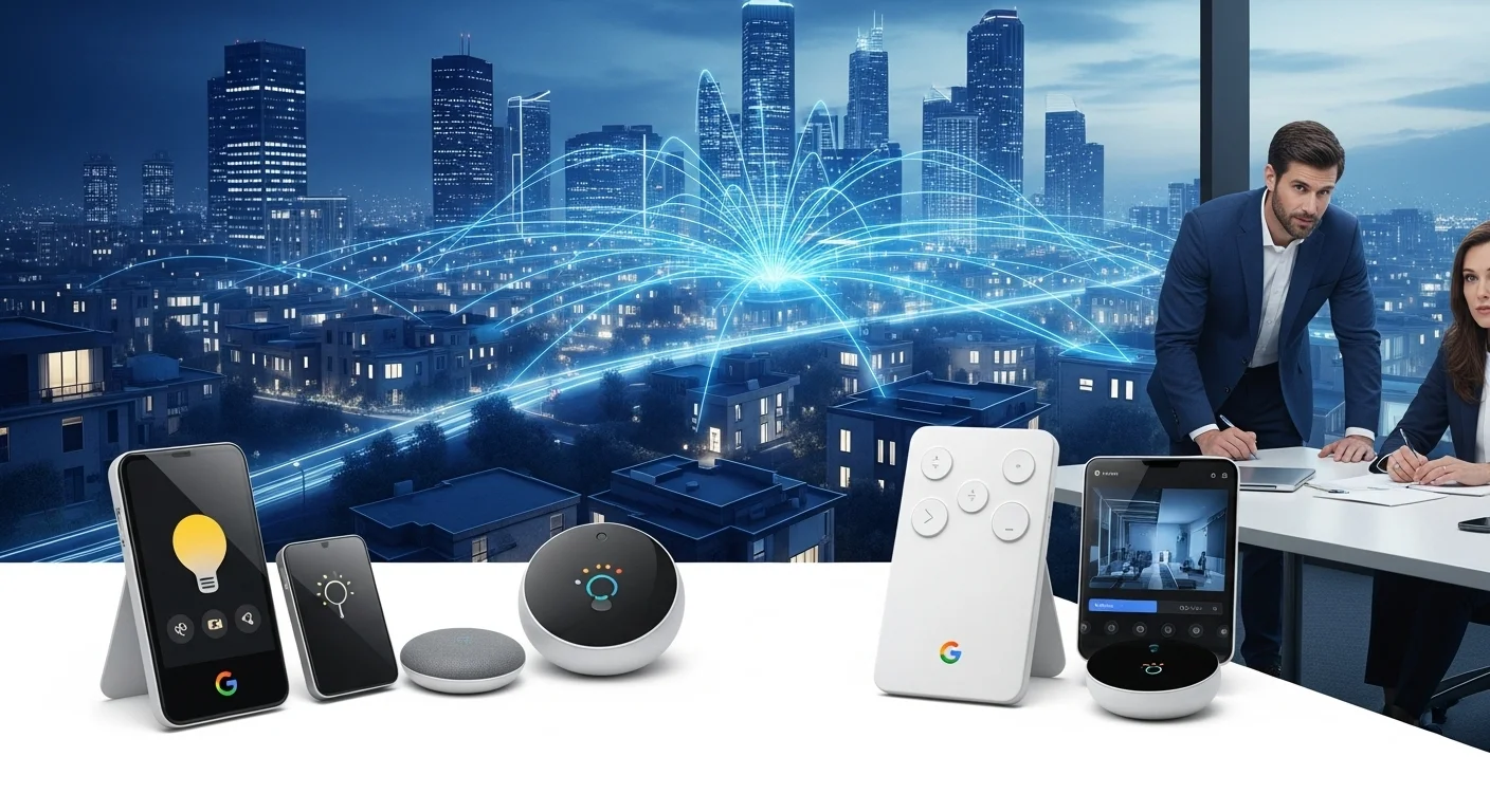 Modern technology landscape with business elements and tech solutions for Controller Google