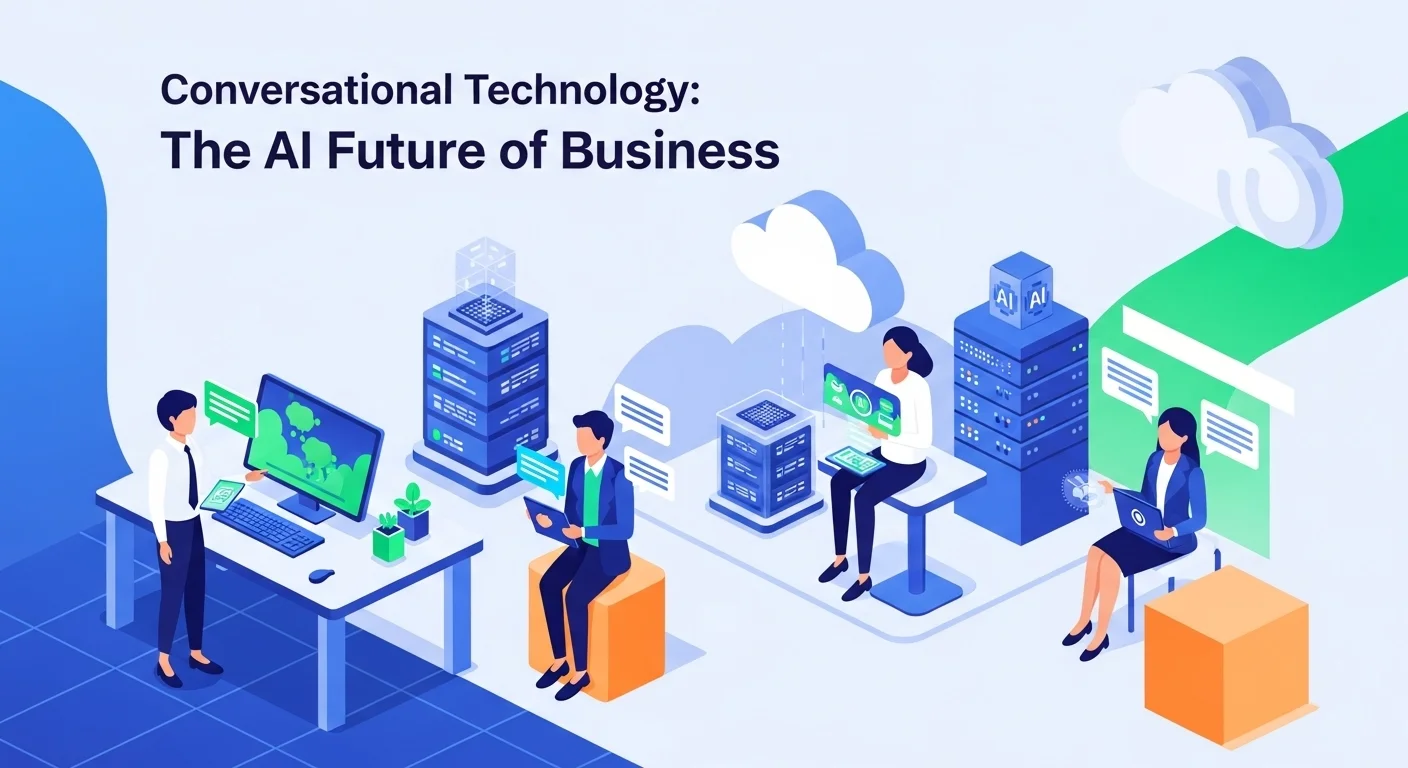 Modern technology landscape with business elements and tech solutions for Conversational