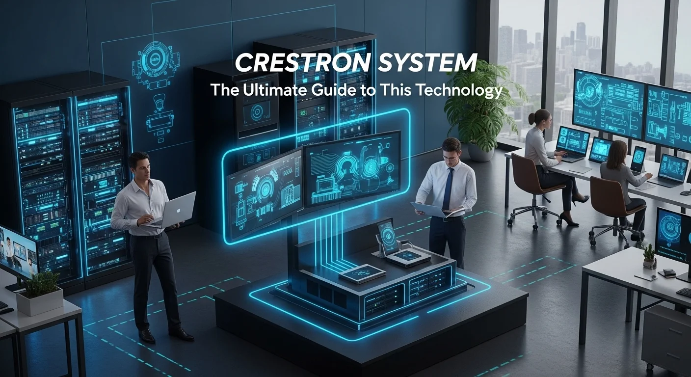Modern technology landscape with business elements and tech solutions for Crestron System