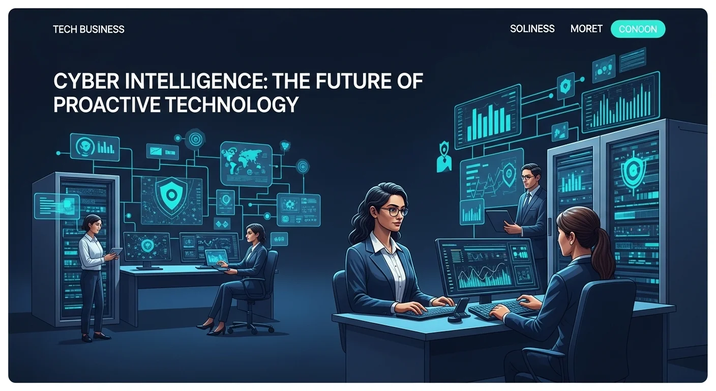 Modern technology landscape with business elements and tech solutions for Cyber Intelligence