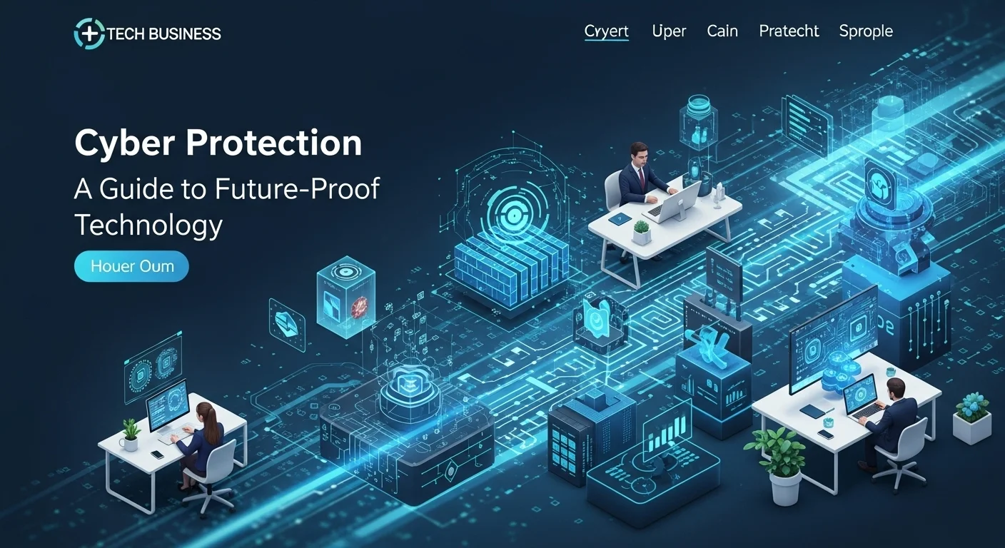 Modern technology landscape with business elements and tech solutions for Cyber Protection