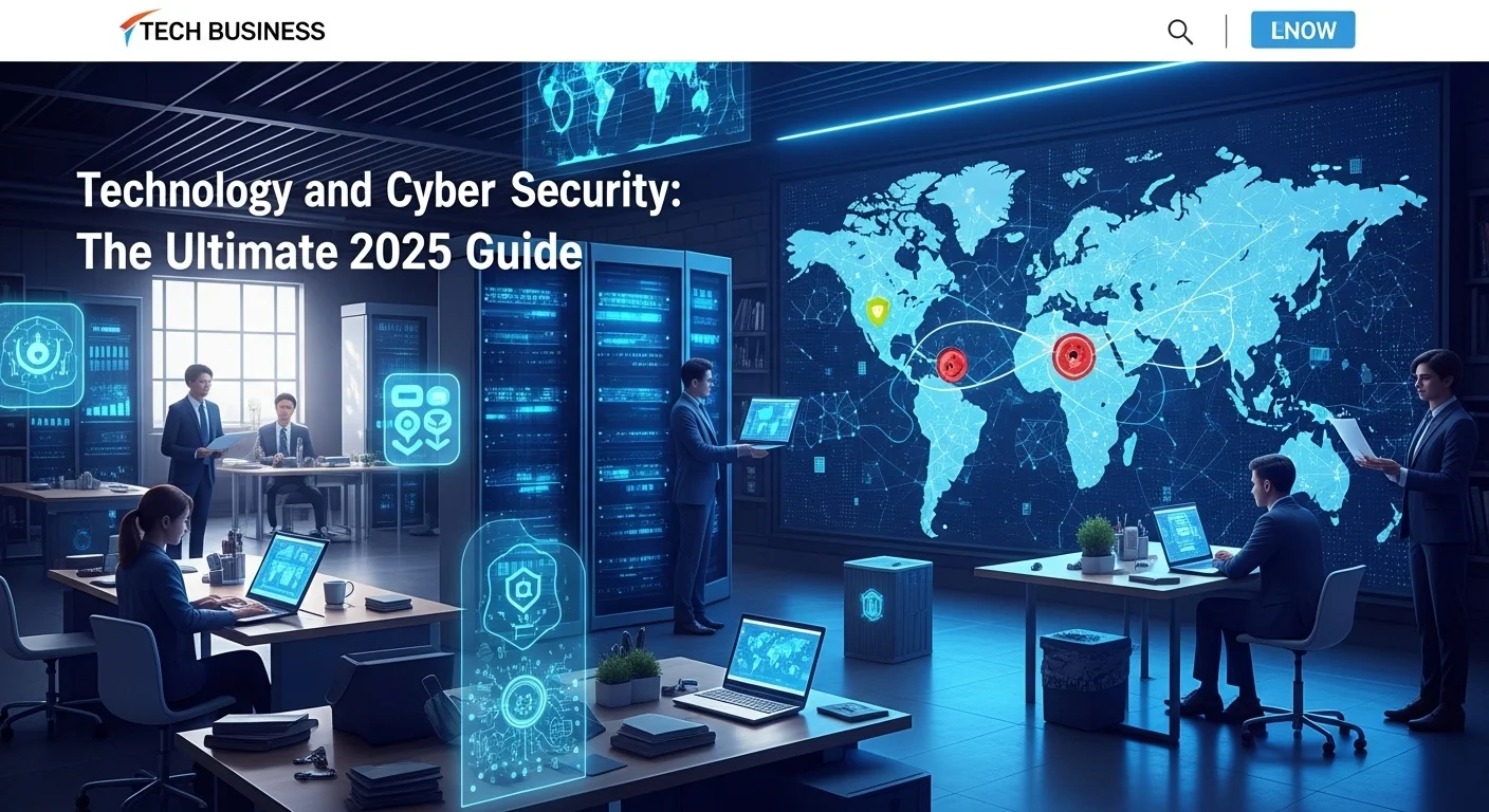 Modern technology landscape with business elements and tech solutions for Cyber Security