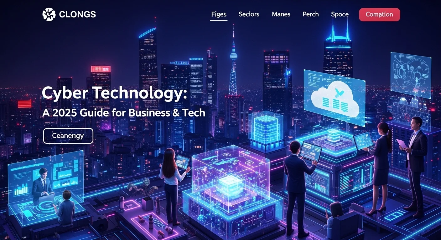 Modern technology landscape with business elements and tech solutions for Cyber