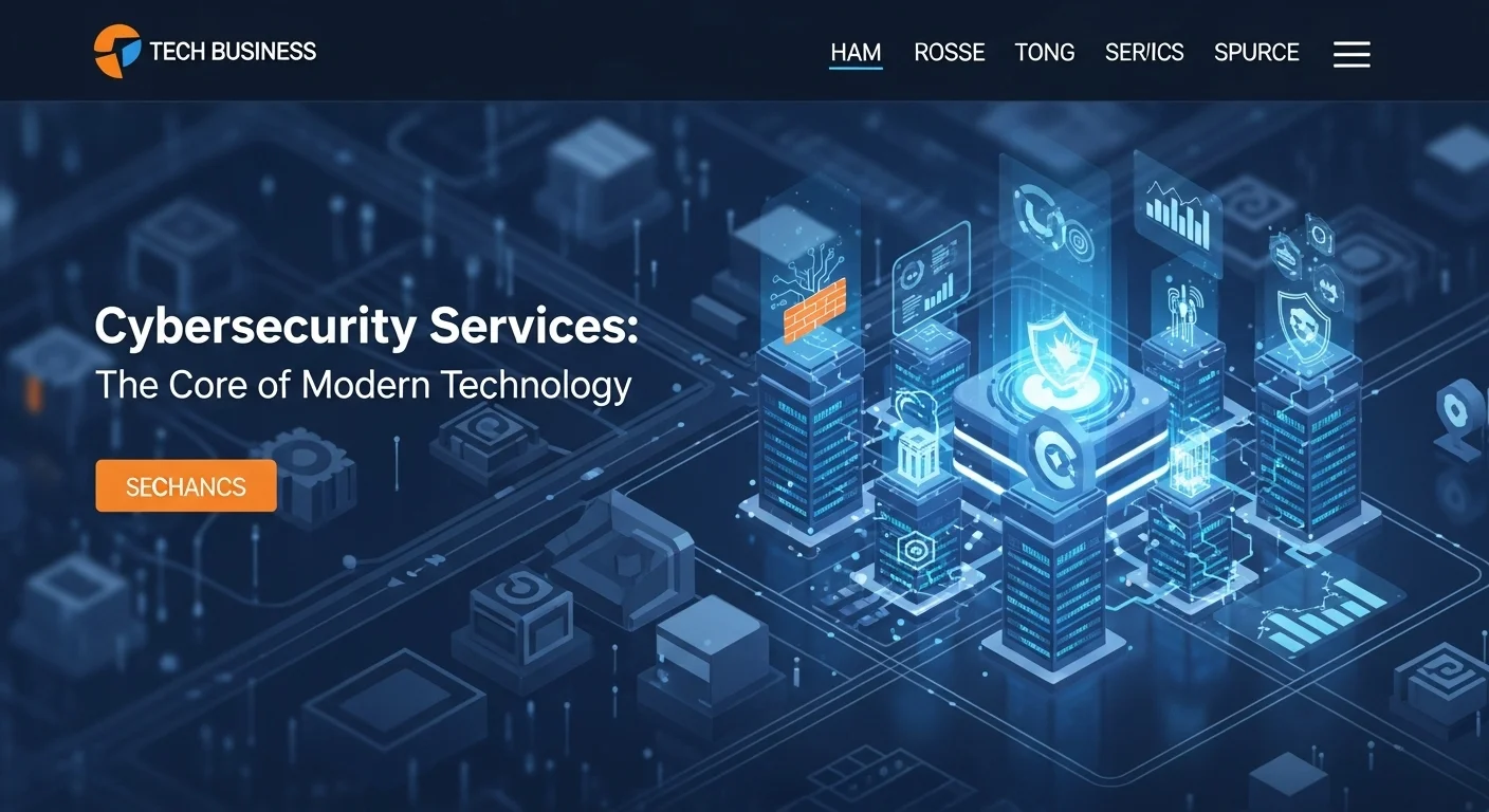 Modern technology landscape with business elements and tech solutions for Cybersecurity Services