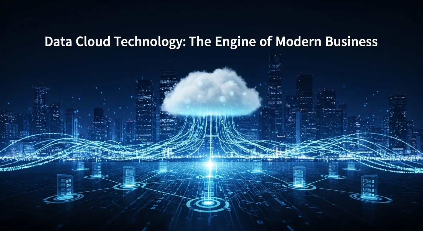 Modern technology landscape with business elements and tech solutions for Data Cloud