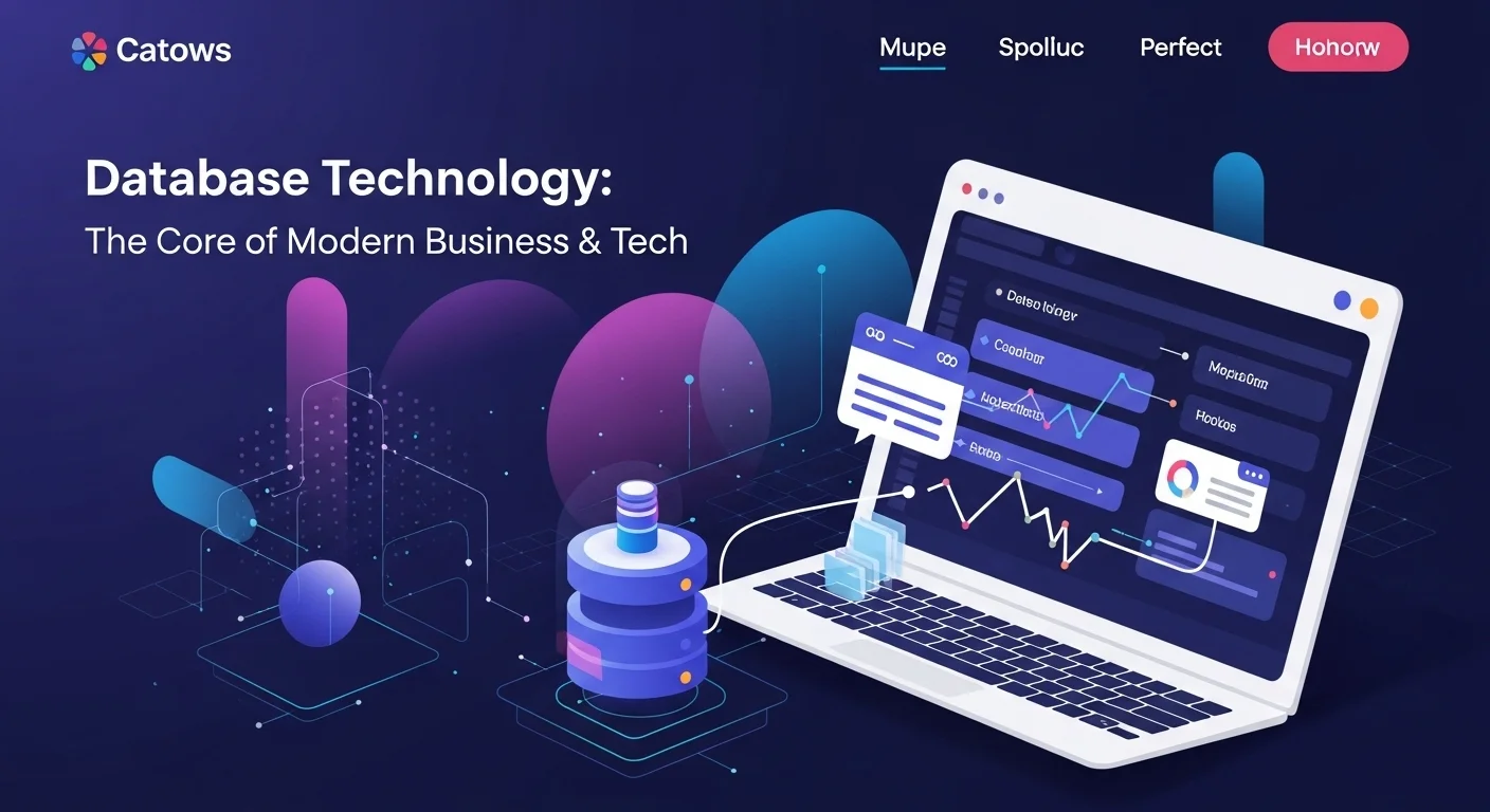 Business technology with innovation and digital resources to discover Database