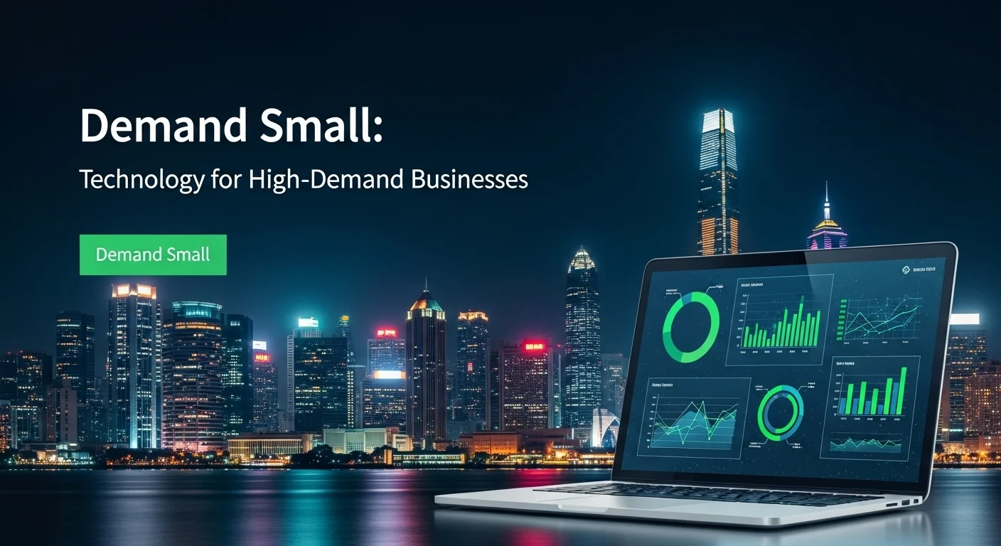 Modern technology landscape with business elements and tech solutions for Demand Small