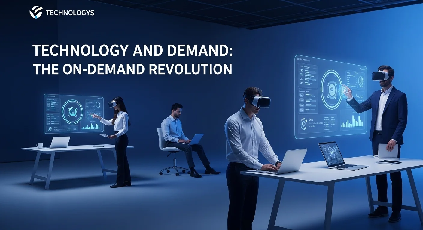 Modern technology landscape with business elements and tech solutions for Demand