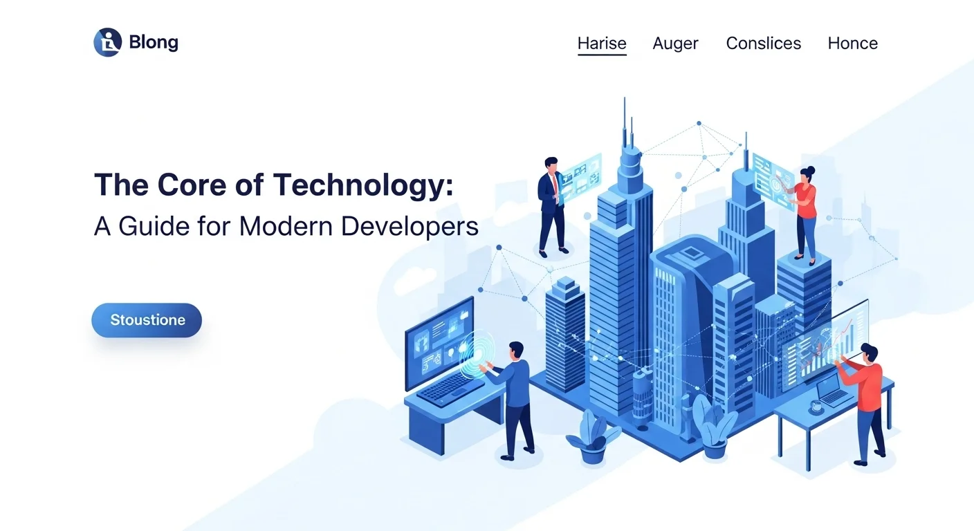 Modern technology landscape with business elements and tech solutions for Developers