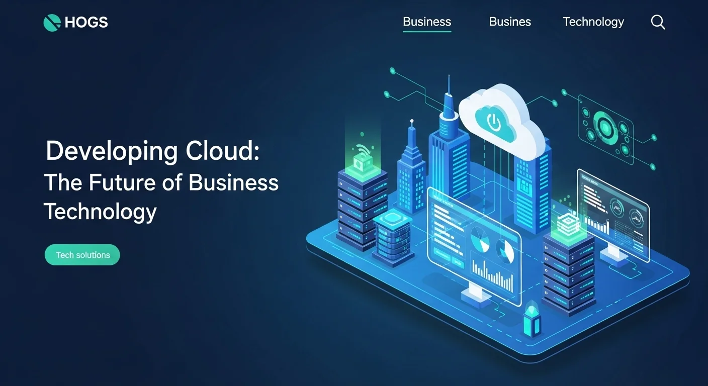 Modern technology landscape with business elements and tech solutions for Developing Cloud