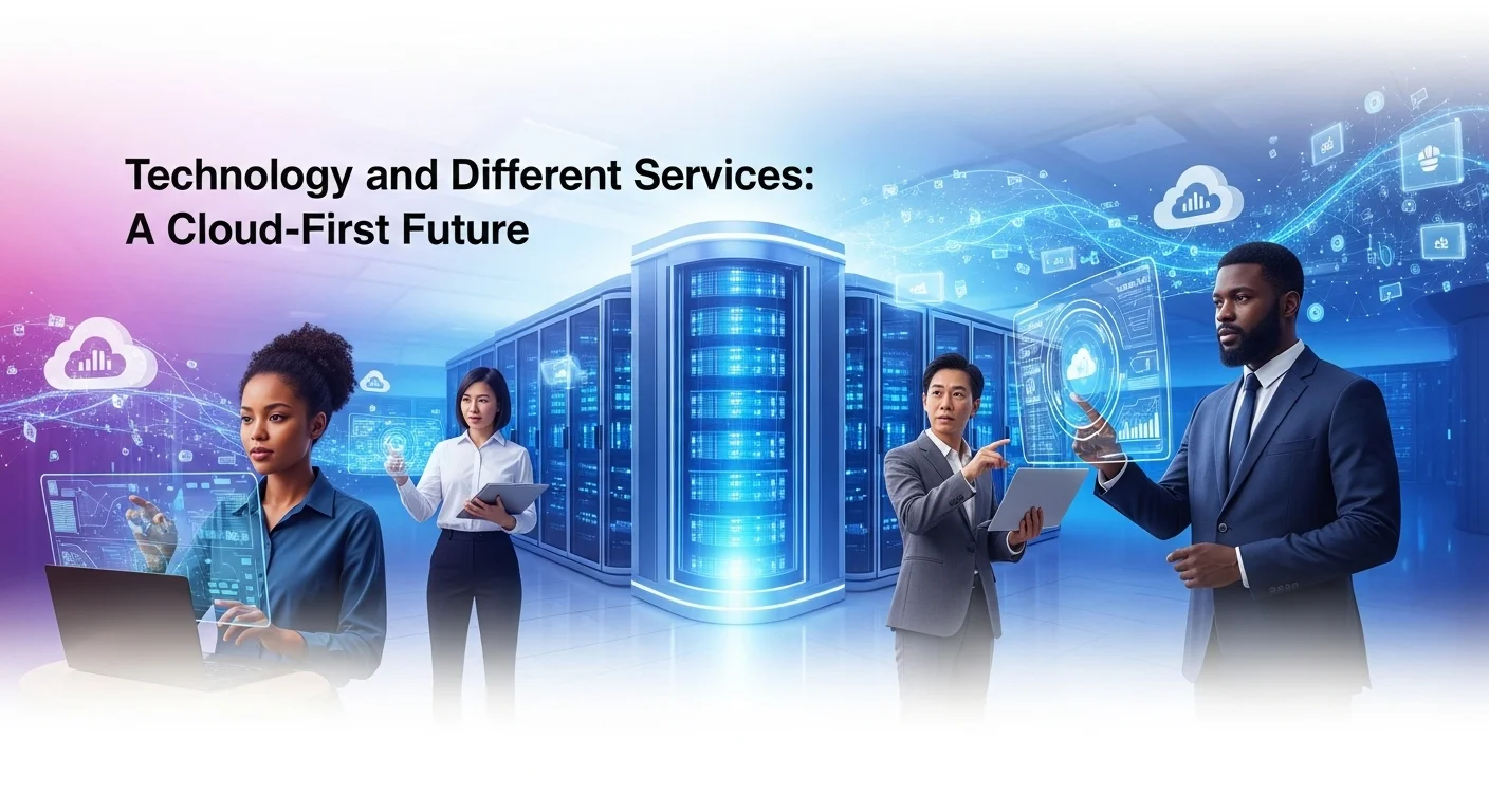 Modern technology landscape with business elements and tech solutions for Different Services