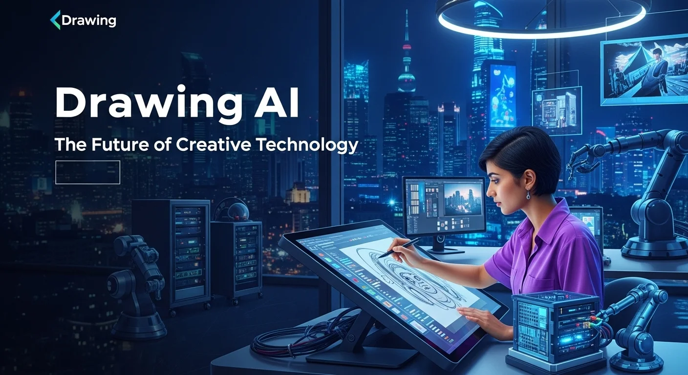 Modern technology landscape with business elements and tech solutions for Drawing Ai