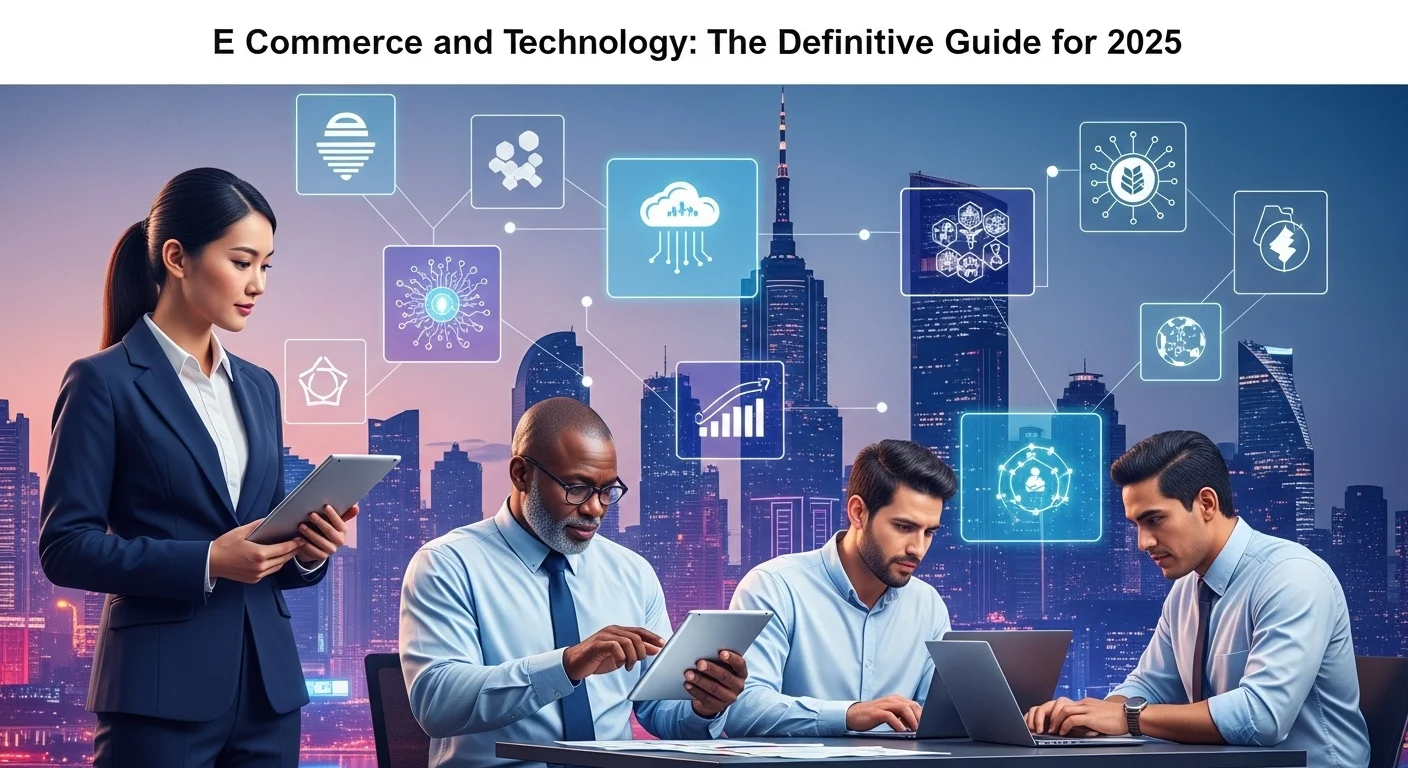 Modern technology landscape with business elements and tech solutions for E Commerce